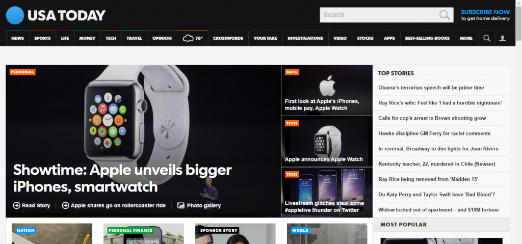 USA Today dedicated the majority of its front page layout to coverage of the Apple event  (USAToday.com)
