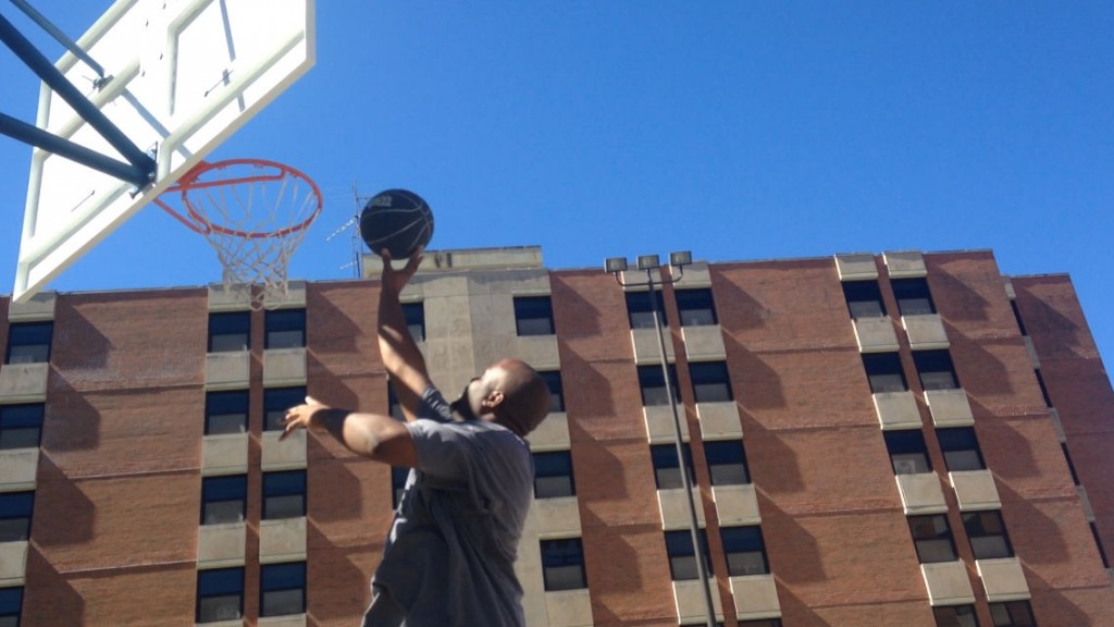 A close up shot of Punuru shooting at Alumni Court on Sept. 23.