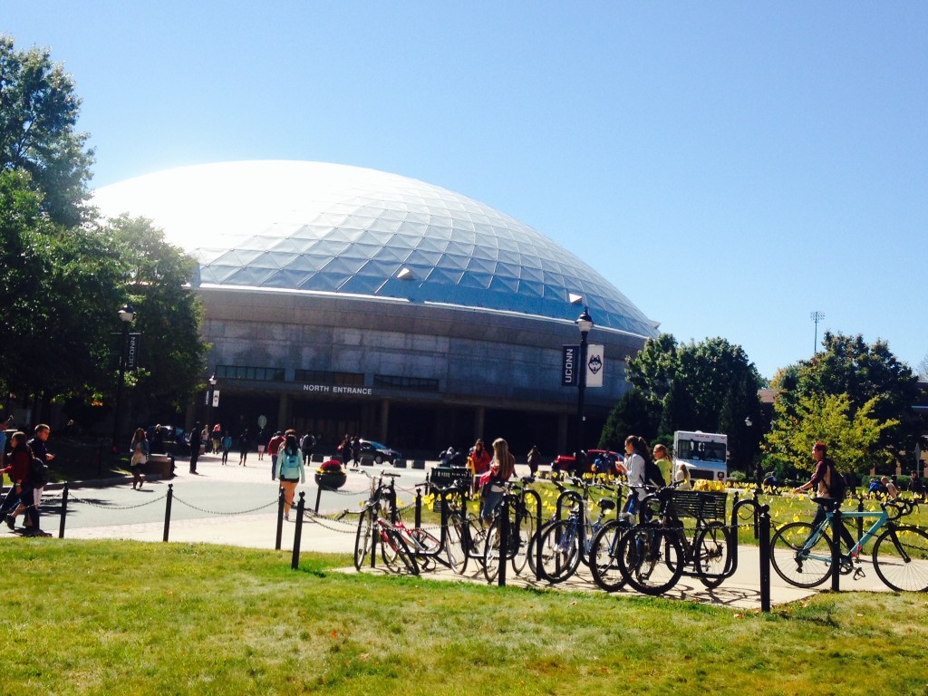 A wide shot photo of Gampel Pavillion on Sept. 23. (Photo by Eddie Leonard)