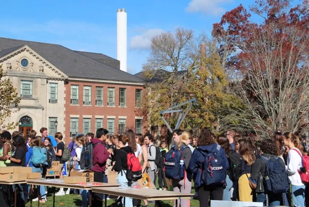 Fossil Fuel-Free UConn" rally gathers on the Student Union mall at the University of Connecticut on Friday, November 4, 2022. (Photo by Liam Enea).